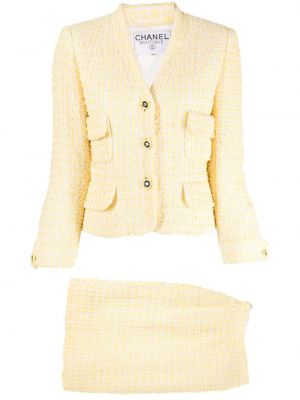 Żółty garnitur tweedowy Chanel Pre-owned