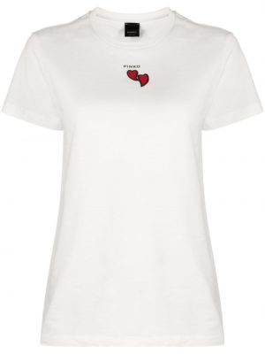 T-krekls ar pērlītēm ar apdruku Pinko balts