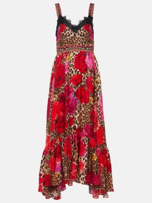 Jedwabna sukienka midi w kwiatki z nadrukiem Camilla