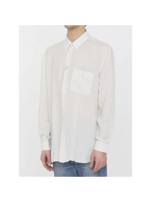 Camisa con bordado de raso de seda Saint Laurent blanco