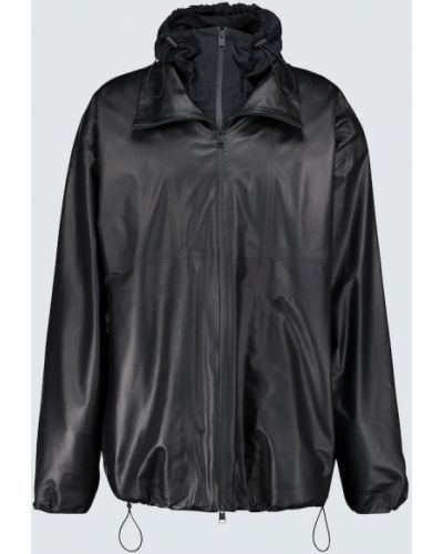 Kožená bunda z nylonu s kapucí Bottega Veneta černá