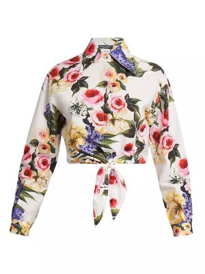 Укороченная рубашка с цветочным принтом и завязками Dolce&Gabbana, giardino bianco