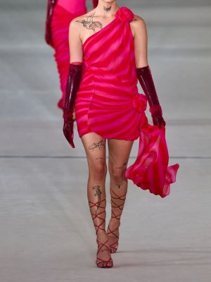 Мини рокля от шифон Prabal Gurung червено