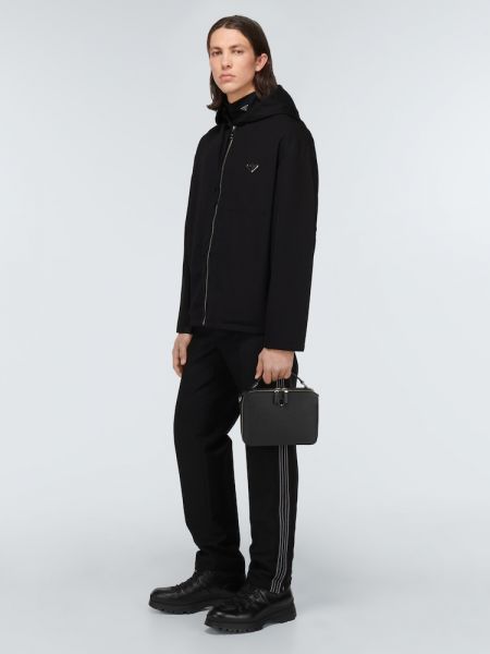 Velurová vlnená bunda s kapucňou Prada čierna