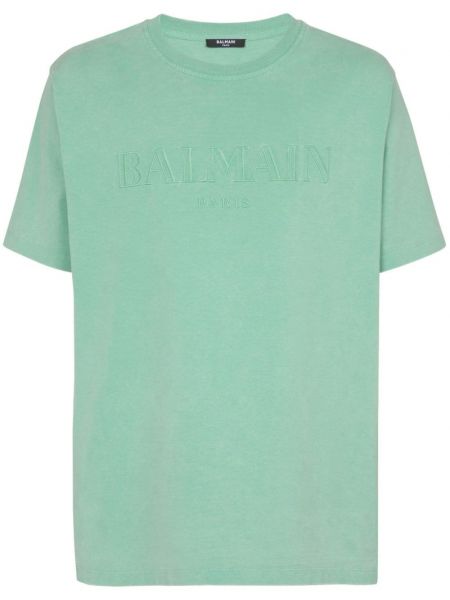 T-shirt brodé en coton Balmain vert