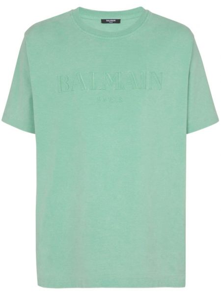 T-shirt mit stickerei aus baumwoll Balmain grün