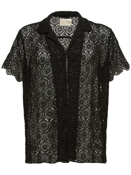 Čipkovaná bavlnená košeľa Harago čierna