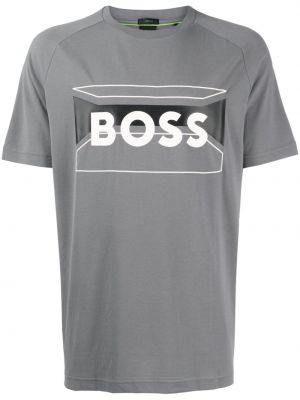 Памучна тениска с принт Boss сиво