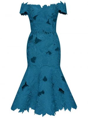 Ватирана коктейлна рокля Oscar De La Renta синьо