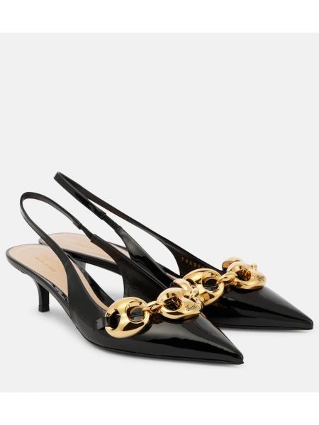 Slingback lack pumpar med remmar i läder Gucci svart