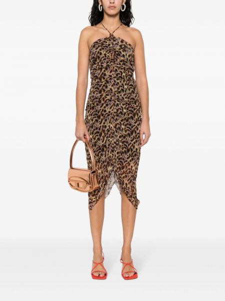 Krepové leopardí midi šaty s potiskem Marant Etoile hnědé