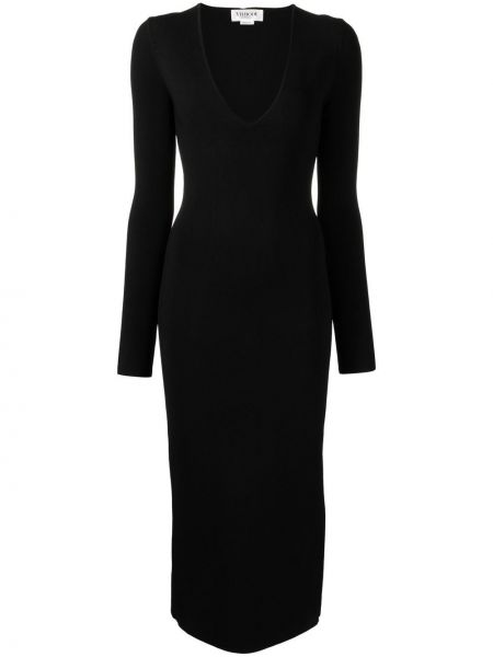 Μίντι φόρεμα με λαιμόκοψη v Victoria Beckham μαύρο
