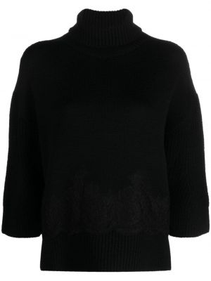 Čipkovaný vlnený sveter Ermanno Firenze čierna