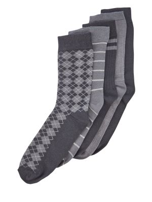 Kostkované pruhované bavlněné ponožky Trendyol šedé