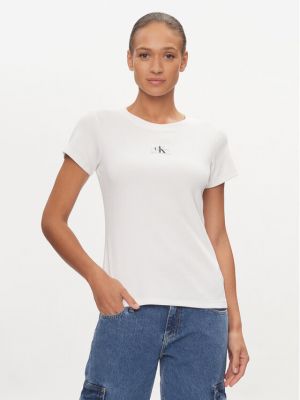Slim fit tričko Calvin Klein Jeans bílé