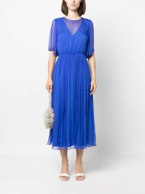 Jedwabna sukienka midi z kryształkami Nissa niebieska