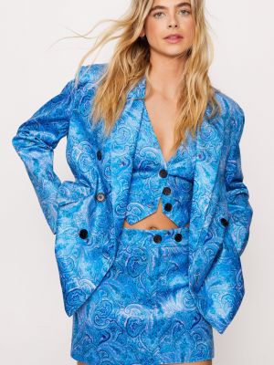 Бархатный пиджак с принтом с узором пейсли Nasty Gal синий