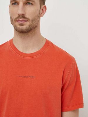 Памучна тениска с дълъг ръкав с принт Pepe Jeans оранжево