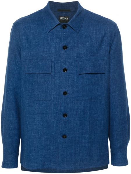 Kašmyro lininė marškiniai Zegna mėlyna