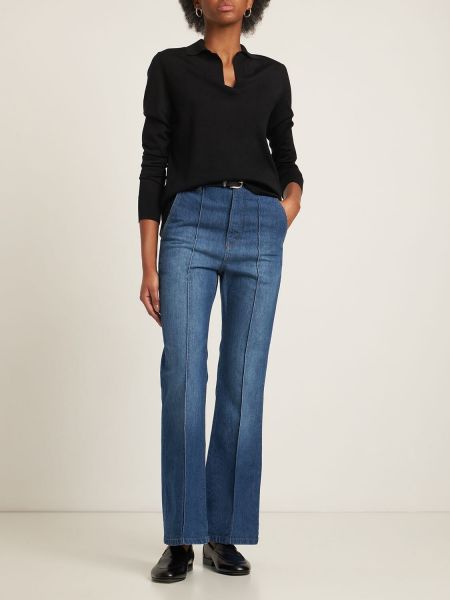 Bavlnené džínsy s rovným strihom Victoria Beckham modrá