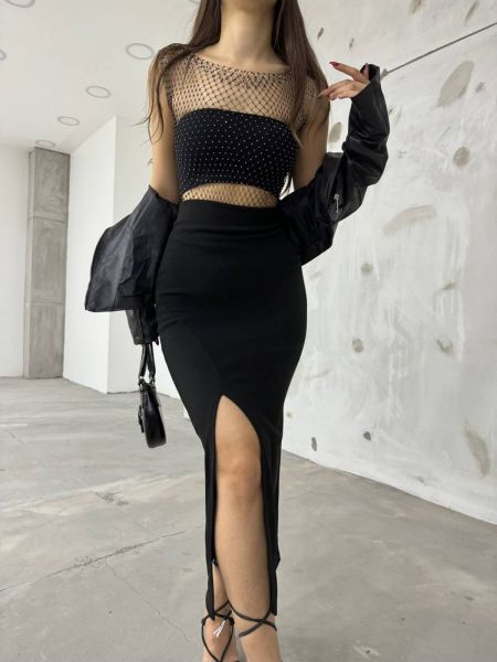 Puzdrová sukňa s vysokým pásom Bi̇keli̇fe čierna