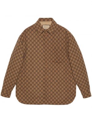 Žakárová vlnená košeľa Gucci hnedá