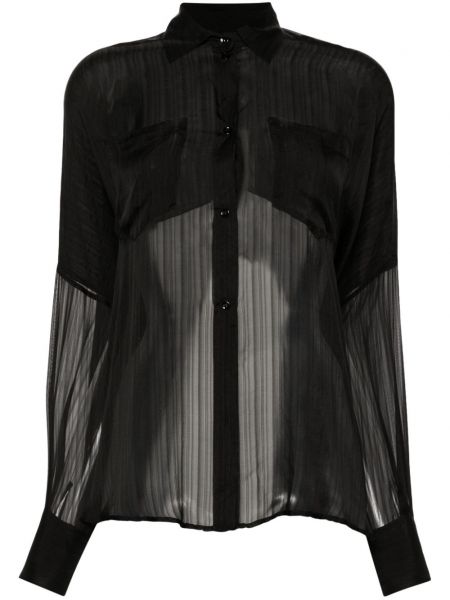 Асиметрична копринена риза Rev черно