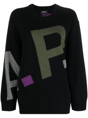 Vlnený sveter s potlačou A.p.c. čierna