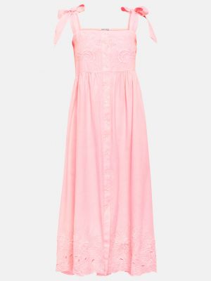 Хлопковое льняное платье миди с вышивкой Juliet Dunn розовое