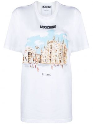 Βαμβακερή μπλούζα με σχέδιο Moschino λευκό