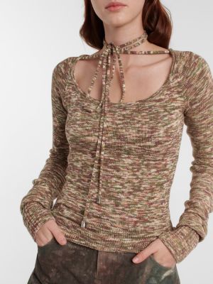 Sweter bawełniany z okrągłym dekoltem The Attico brązowy