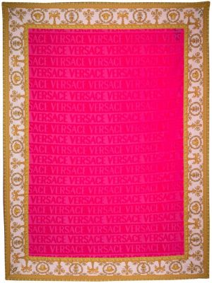 Szlafrok bawełniany z nadrukiem Versace różowy