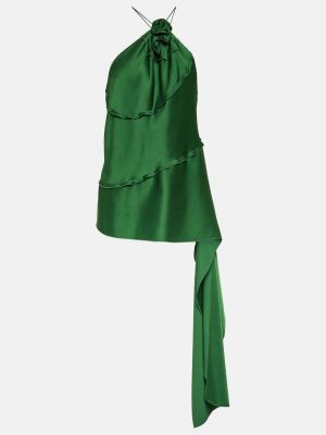 Атласный топ с аппликацией с драпировкой Victoria Beckham зеленый