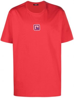 Памучна тениска бродирана Balmain червено