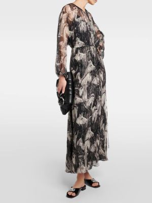 Rochie lunga de mătase cu imagine Gucci gri