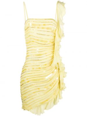 Asymetrické koktejlové šaty s flitry Amen žluté