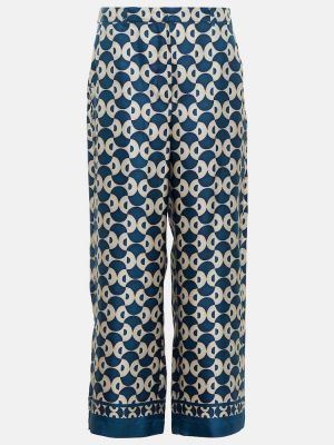 Jedwabne spodnie w kwiatki relaxed fit S Max Mara niebieskie