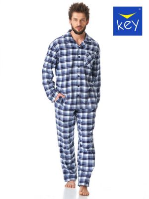 Flanelové kockované pyžamo na zips Key sivá