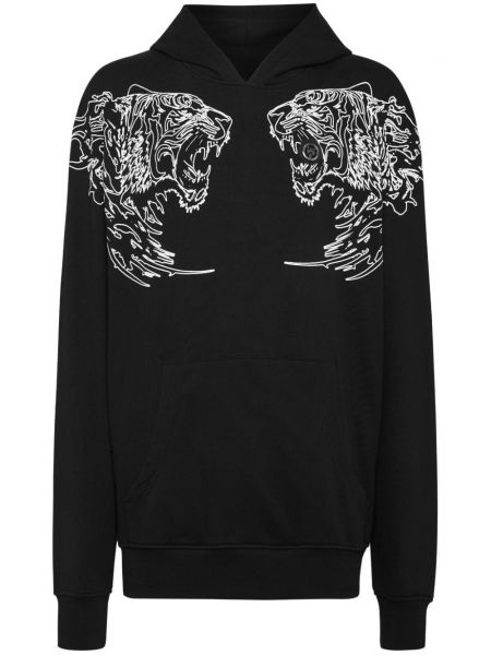 Pamučna hoodie s kapuljačom s printom s uzorkom tigra Plein Sport crna