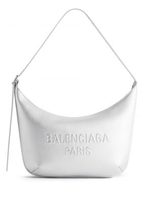 Kožna torba za preko ramena Balenciaga srebrena
