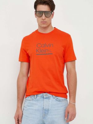 Тениска с дълъг ръкав с принт Calvin Klein оранжево