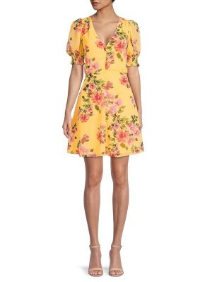 Платье мини в цветочек с принтом Vince Camuto желтое