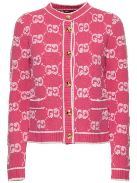 Cardigan i ull i jacquard Gucci rosa