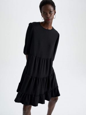 Mini šaty s dlouhými rukávy s krátkými rukávy Defacto černé