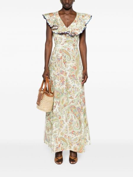 Robe longue en coton à imprimé à imprimé paisley Etro blanc