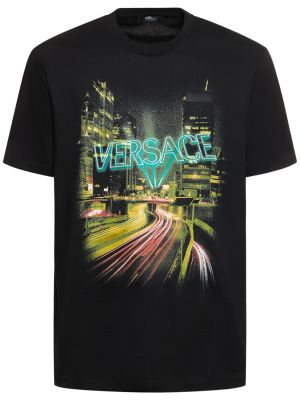 Bavlnené tričko s potlačou Versace čierna
