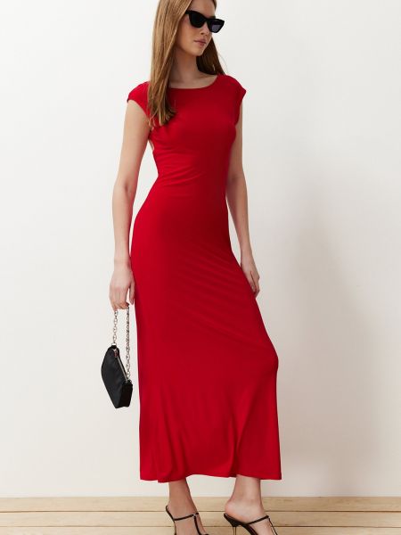 Πλεκτή φόρεμα pencil με κομμένη πλάτη με στενή εφαρμογή Trendyol κόκκινο