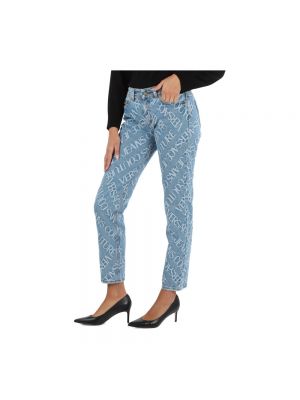 Jeansy skinny slim fit żakardowe Versace Jeans Couture niebieskie