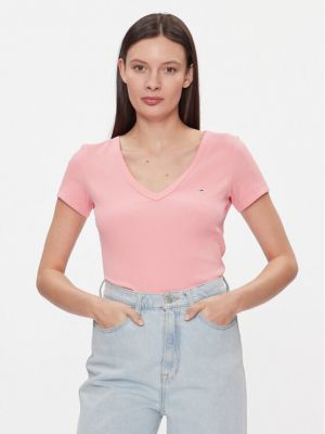Slim fit tričko Tommy Jeans růžové