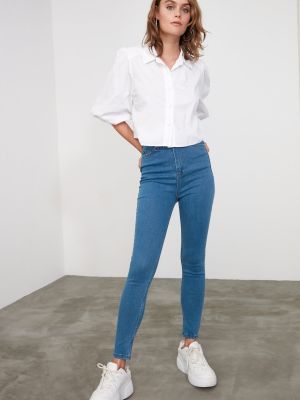 Skinny džíny s vysokým pasem Trendyol modré